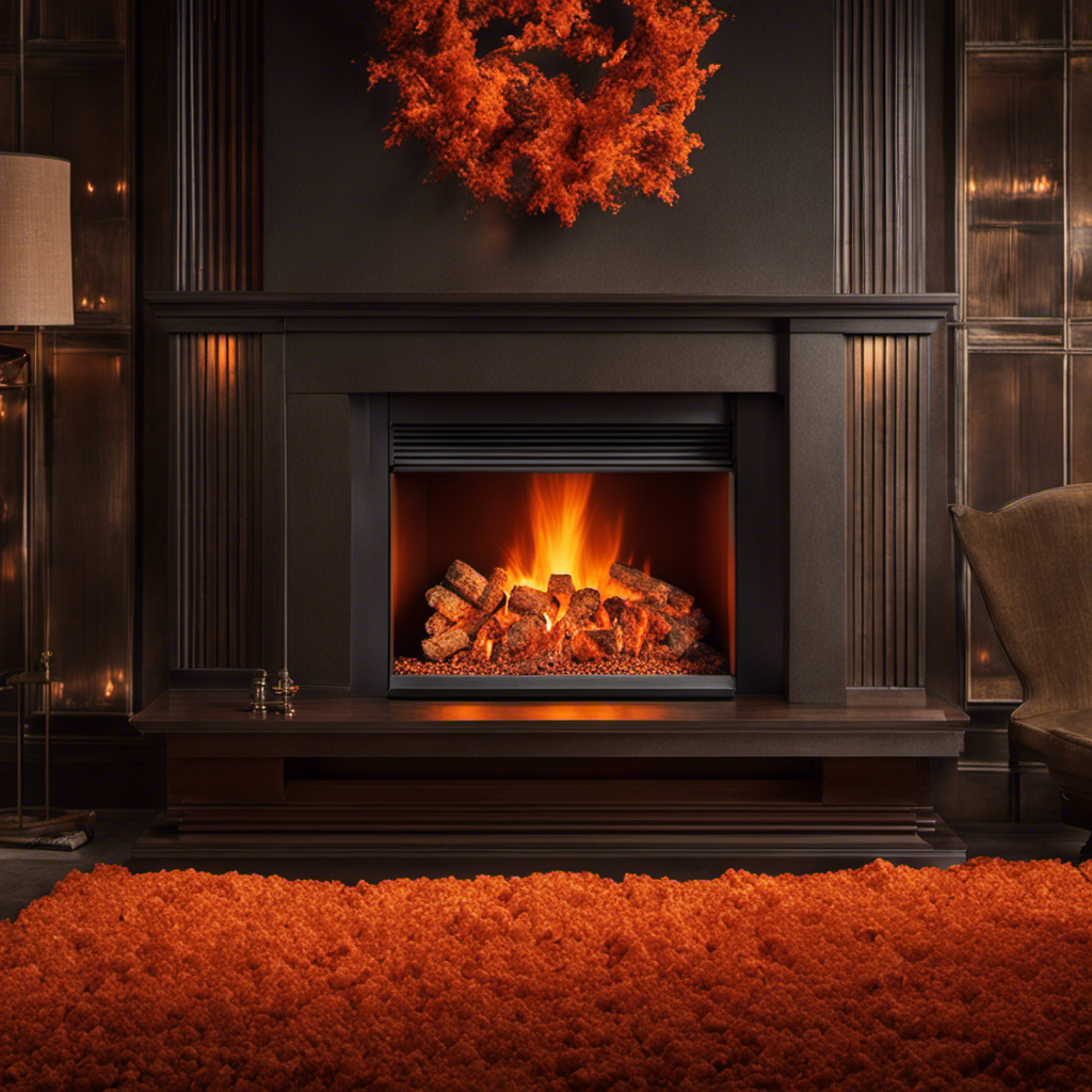 An image showcasing a wood pellet placed in a fireplace, engulfed in vibrant orange flames