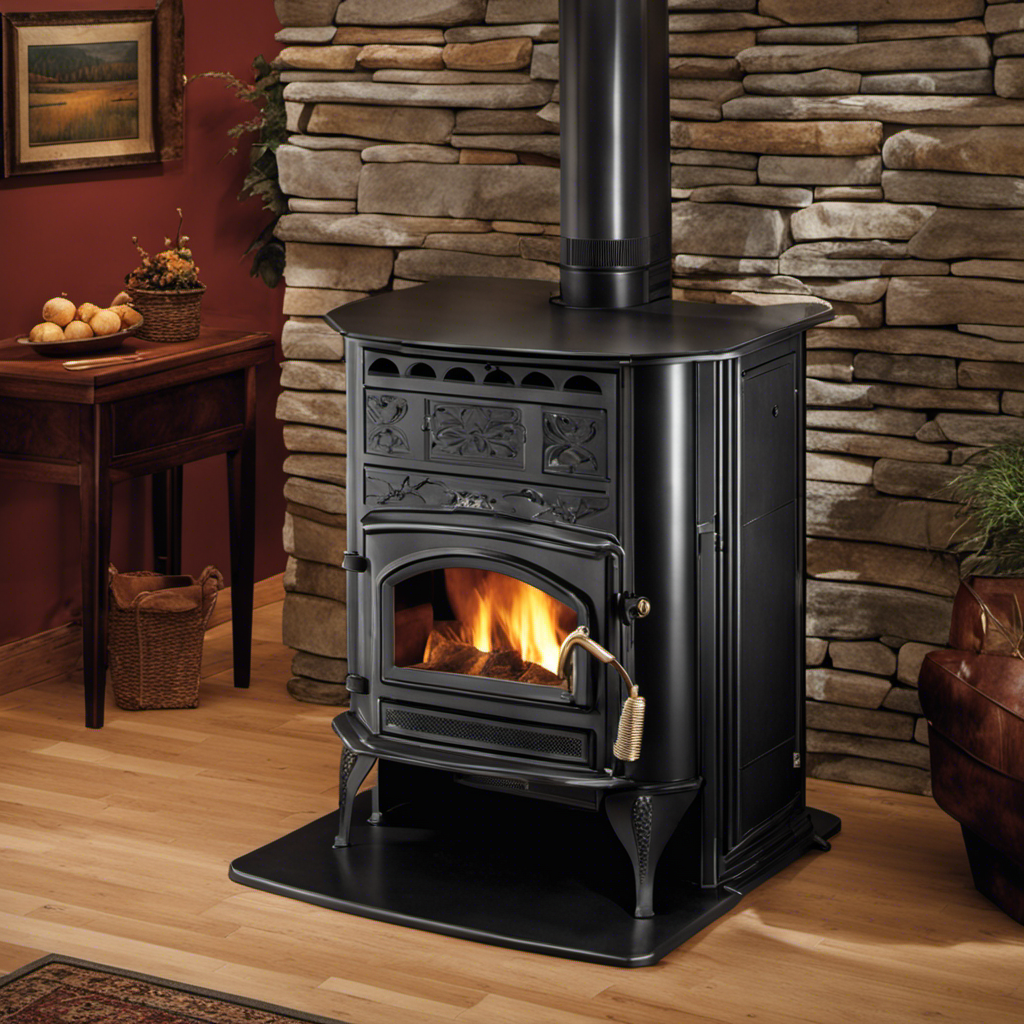 An image showcasing a sturdy St Croix Afton Bass Wood Pellet Stove, capturing its robust build and intricate details