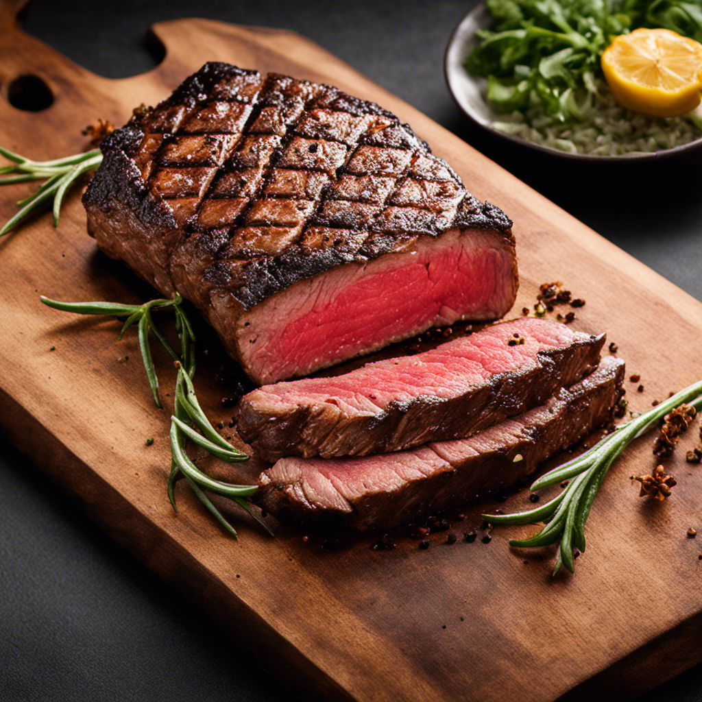 An image showcasing a succulent piece of steak being grilled on a wood pellet grill