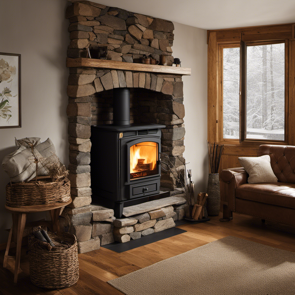 An image showcasing a step-by-step transformation: a rustic wood stove being replaced by a sleek pellet stove