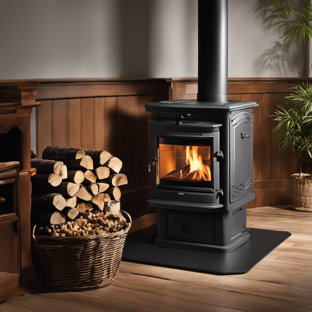 An image showcasing the step-by-step transformation of a traditional wood burning stove into a pellet stove