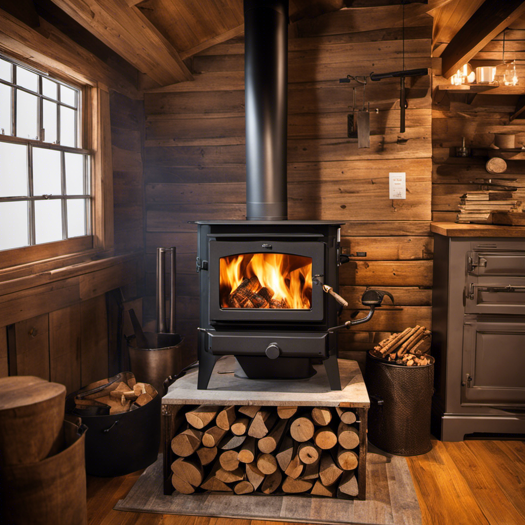 An image showcasing a step-by-step conversion of a rustic wood stove to a modern pellet stove