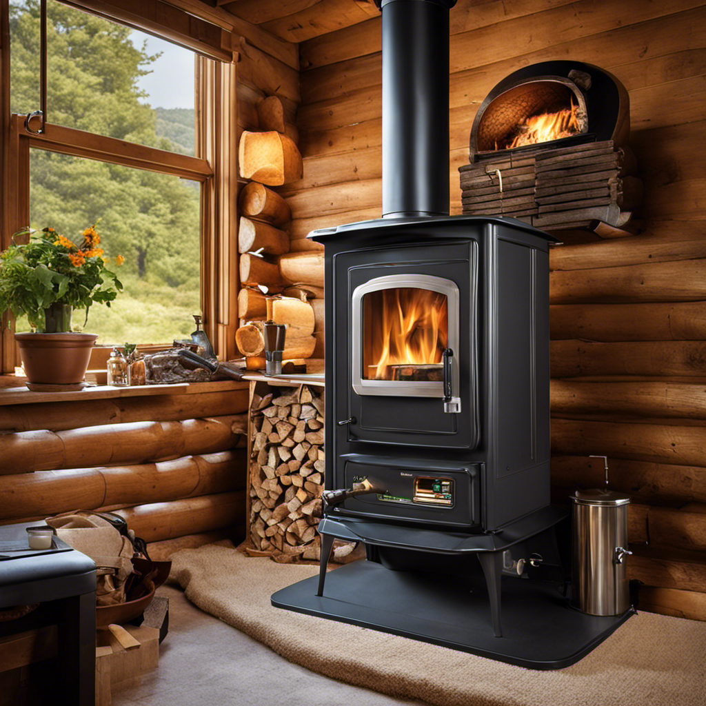 An image showcasing the step-by-step process of converting a wood stove to a pellet stove