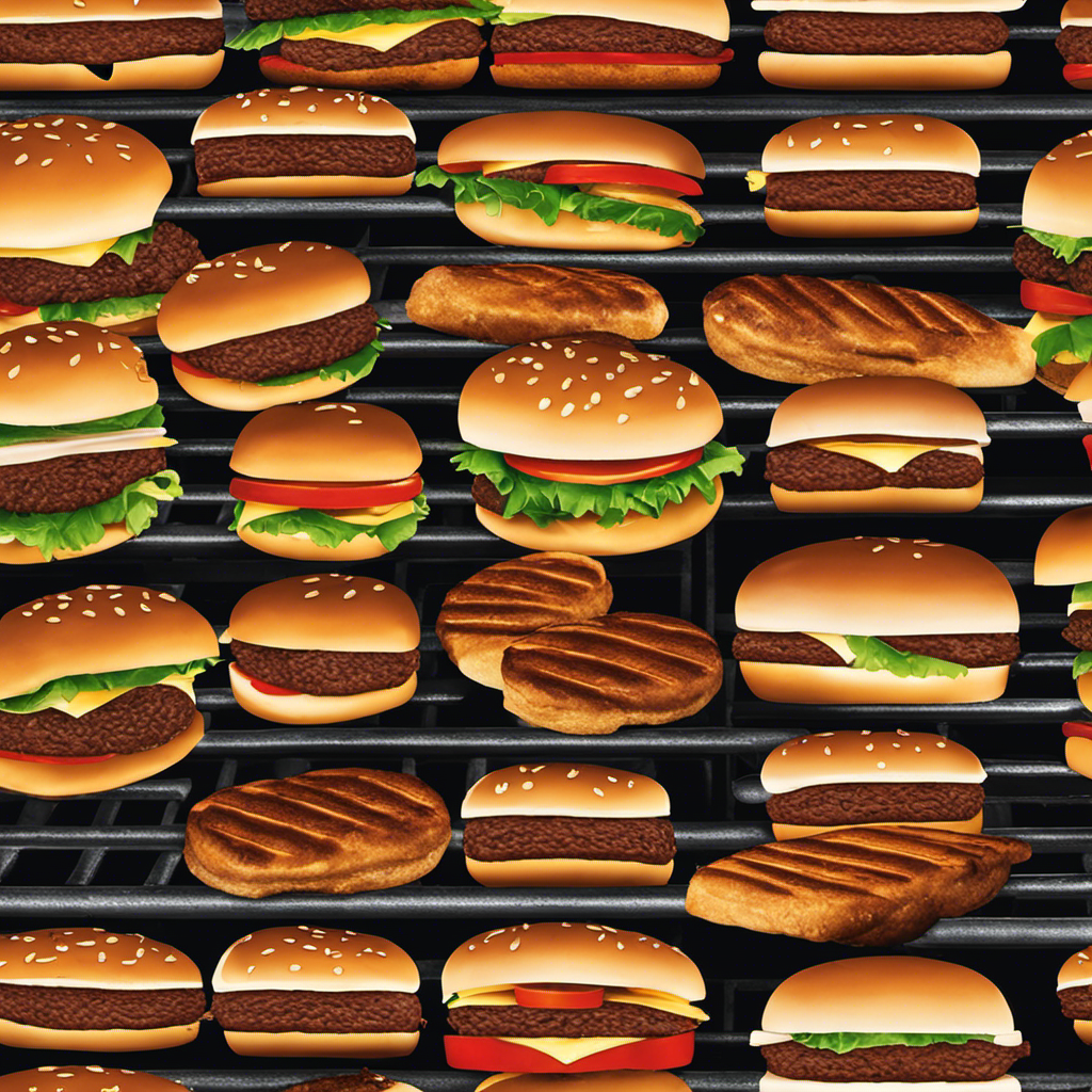 An image capturing the sizzling perfection of a juicy hamburger on a wood pellet grill: flames dancing beneath the grates, wisps of smoke enveloping the patty, and tantalizing grill marks seared into the meat