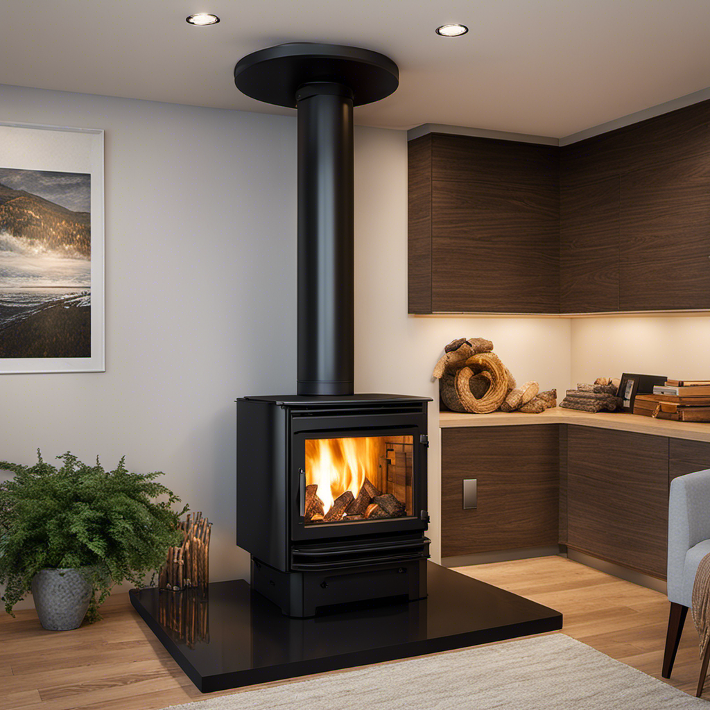 An image showcasing a cozy basement with a wood stove being replaced by a sleek pellet stove