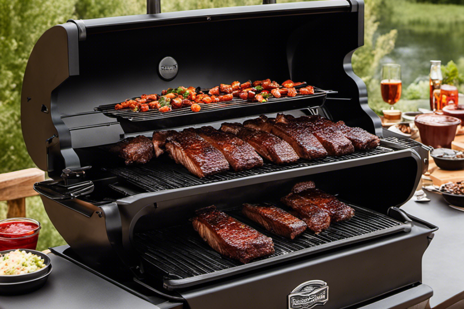 An image capturing the smoky aroma of succulent ribs on the Char-Griller Wood Fire Pro Pellet Grill