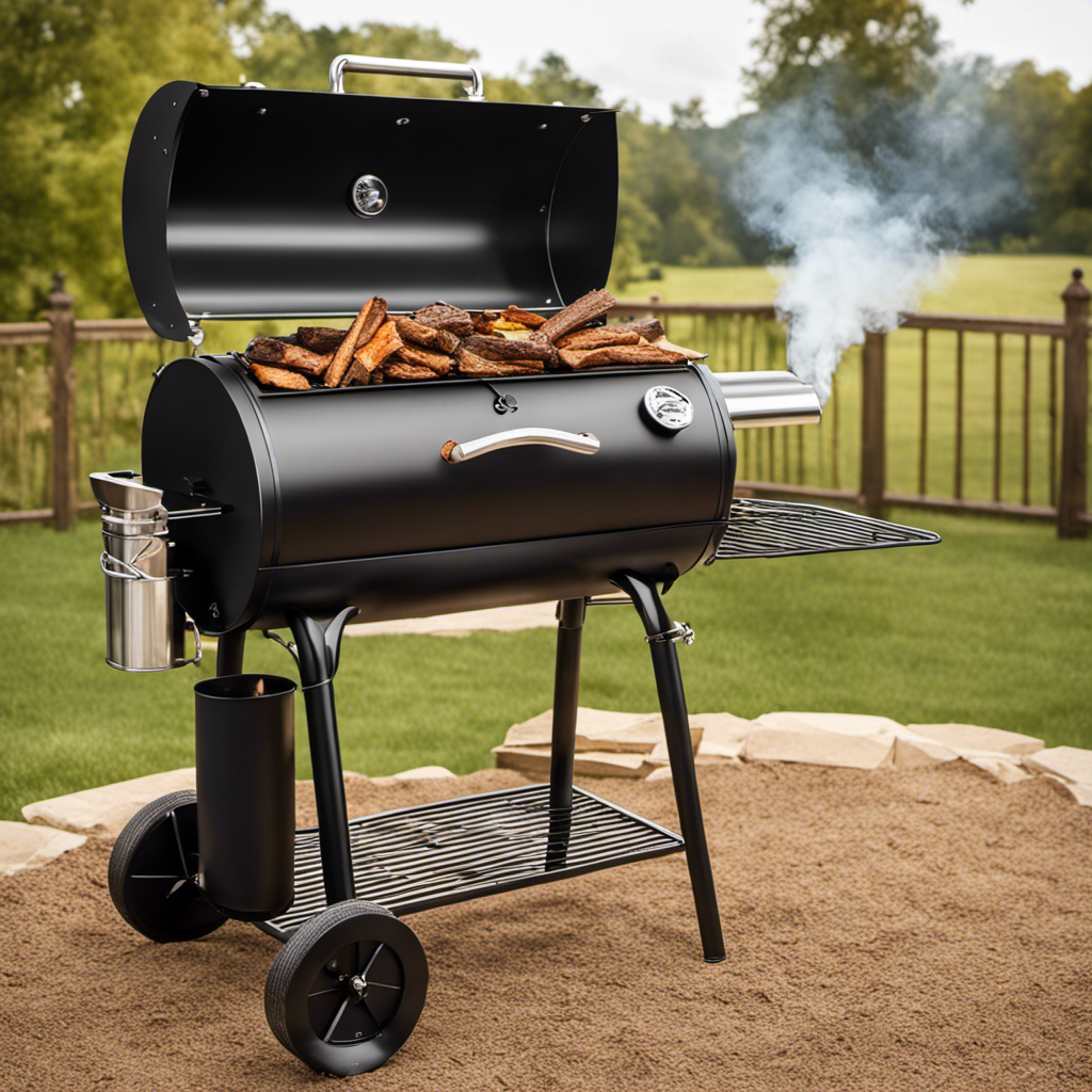 An image showcasing a pellet smoker with an attached smoking tube