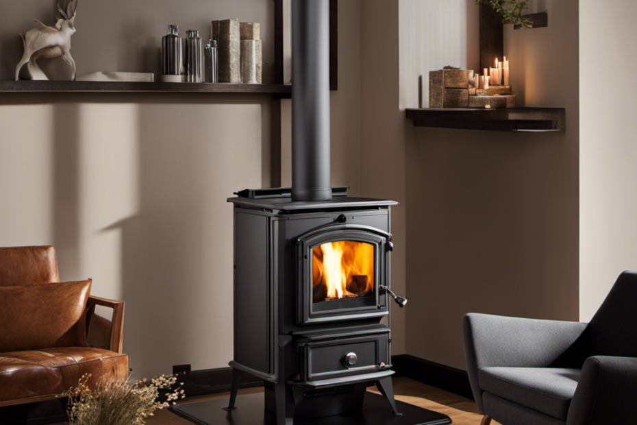 An image showcasing a side-by-side comparison of a traditional wood stove and a modern pellet stove, highlighting the pellet stove's sleek design, clean-burning technology, and efficient heat output