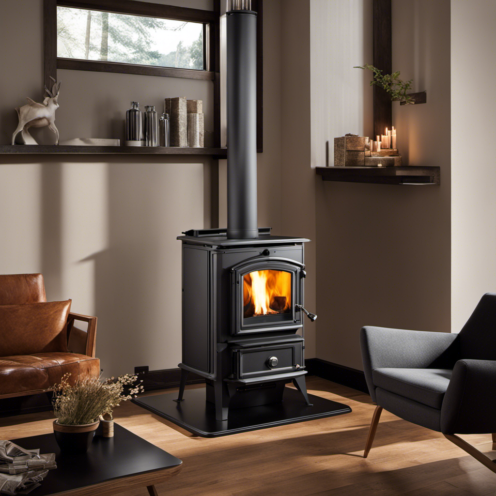 An image showcasing a side-by-side comparison of a traditional wood stove and a modern pellet stove, highlighting the pellet stove's sleek design, clean-burning technology, and efficient heat output