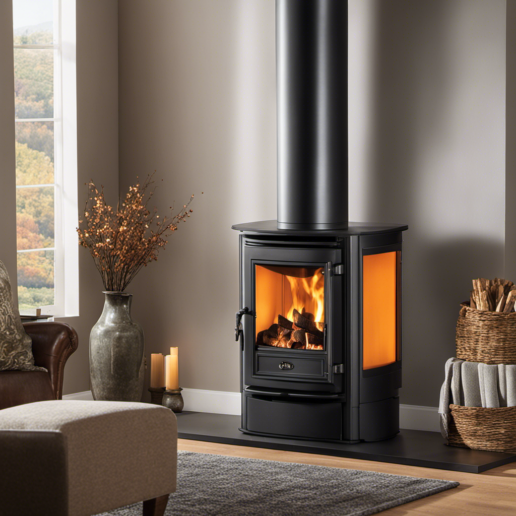 An image contrasting a sleek, modern pellet stove emitting vibrant flames against a traditional wood burning stove, radiating cozy, crackling warmth