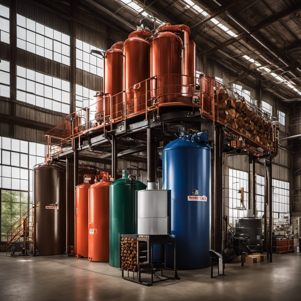 An image showcasing a wood pellet silo filled with a variety of inert gases, such as nitrogen, argon, and carbon dioxide