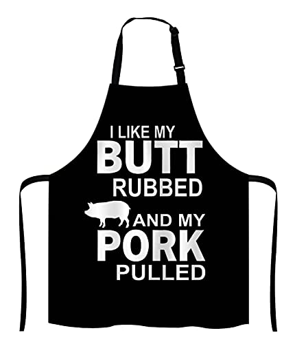 I Like My Butt Rubbed and My Pork Pulled Kitchen Cooking BBQ Chef Apron,Funny Apron for Men, Women - Dad Gifts, Gifts for Men - Birthday, Mothers Day Gifts for Mom, Wife, Husband, Brother, Friends