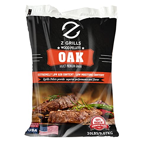 Z GRILLS 100% All-Natural No Blending American Oak Hard Grill, Smoke, Bake, Roast, Braise & BBQ Wood Pellet, 1 Pack Total 20lbs