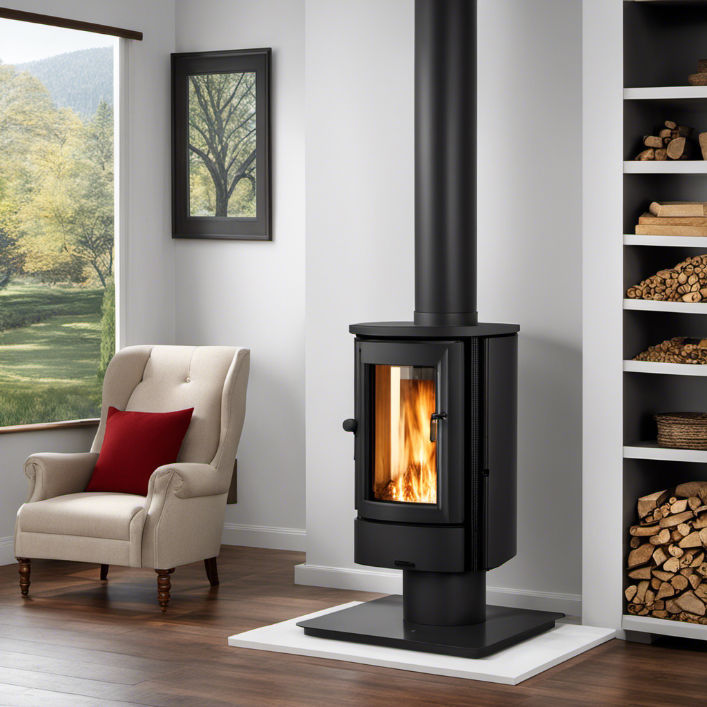 An image showcasing a modern pellet stove seamlessly vented through a chimney previously used by a traditional wood stove