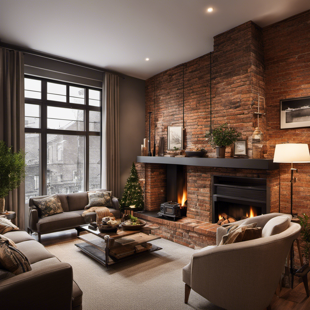 An image showcasing a cozy living room in an apartment, featuring a beautifully installed wood stove