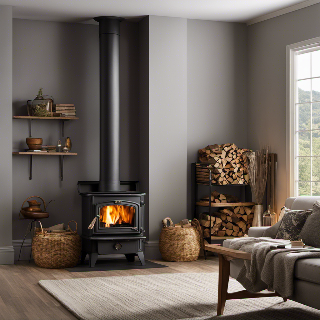 An image of a cozy living room with a wood stove as the focal point