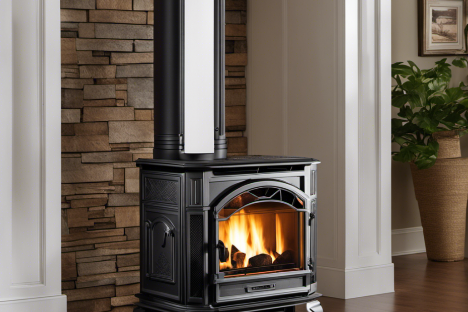 An image showcasing a perfectly balanced pellet stove flame casting a warm, radiant glow