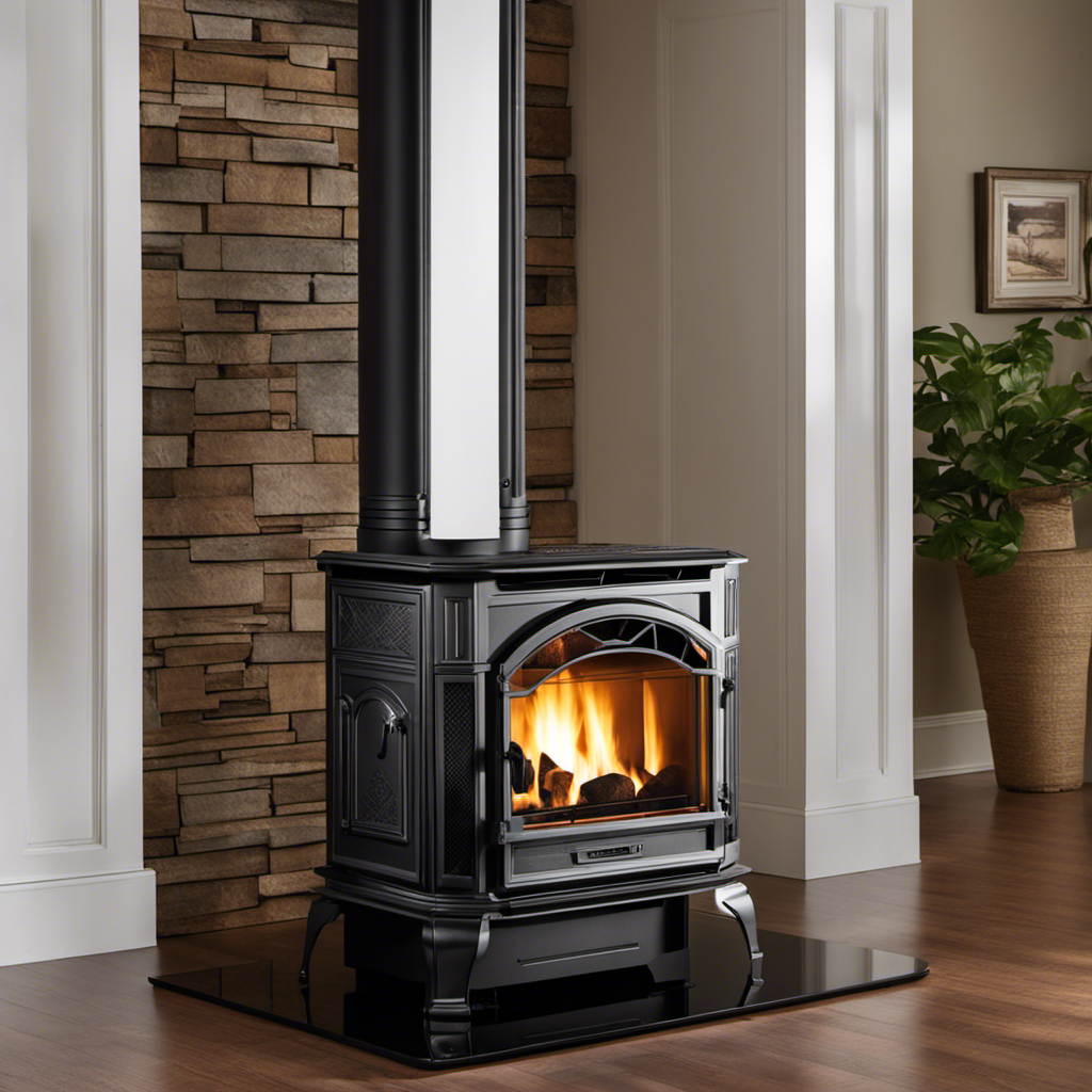 An image showcasing a perfectly balanced pellet stove flame casting a warm, radiant glow