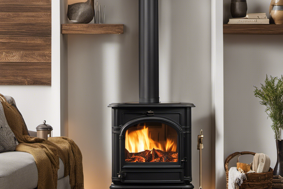 An image showcasing a well-maintained pellet stove effortlessly warming a cozy living room
