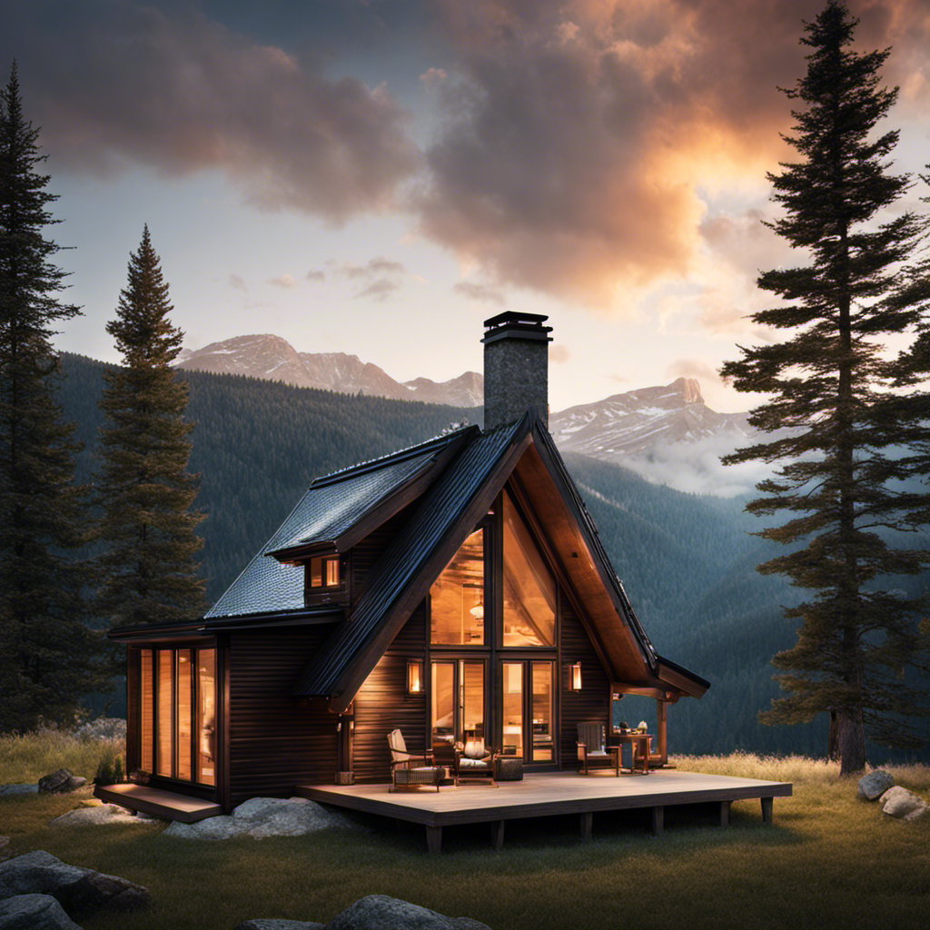 An image showcasing a rustic cabin with a cozy wood stove, contrasted with a modern house featuring a sleek central heating and air system