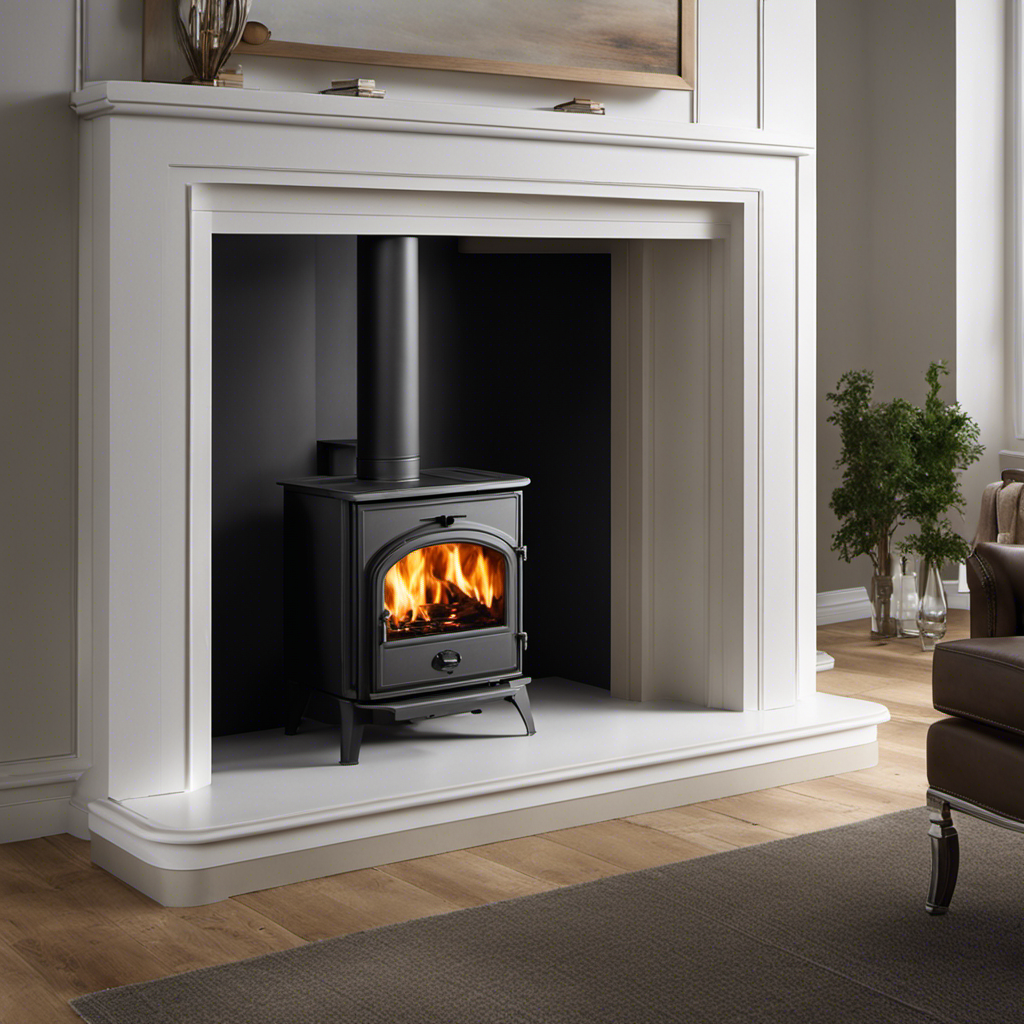An image showcasing two contrasting wood burning stoves side by side - a high-efficiency model emitting clean smoke with minimal heat loss, and a standard stove releasing excessive smoke and wasting energy, highlighting the environmental impact