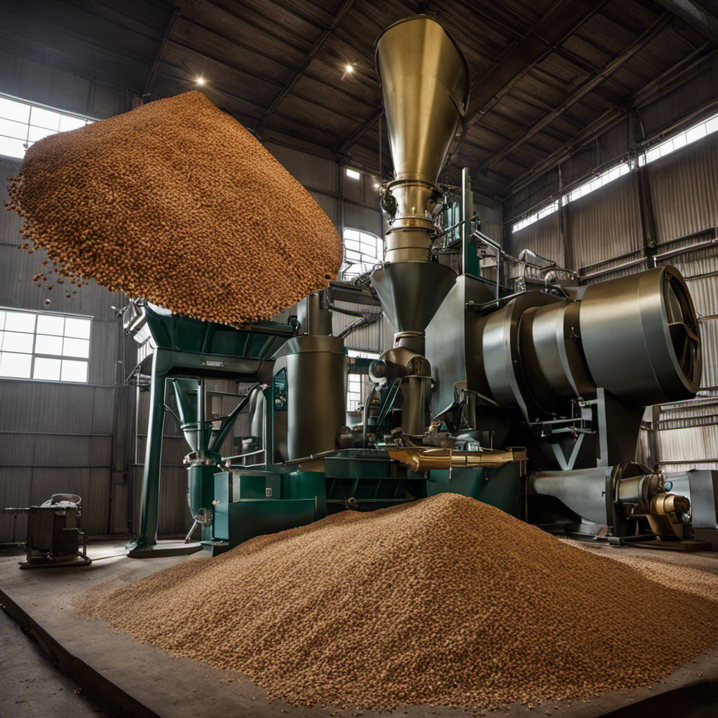 An image showcasing the intricate process of wood pellet mills in action