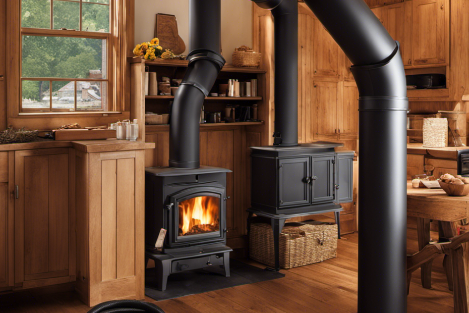 An image showcasing a step-by-step process of extending a wood stove pipe