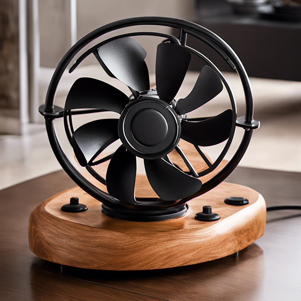 An image showcasing a heat powered wood stove fan in action