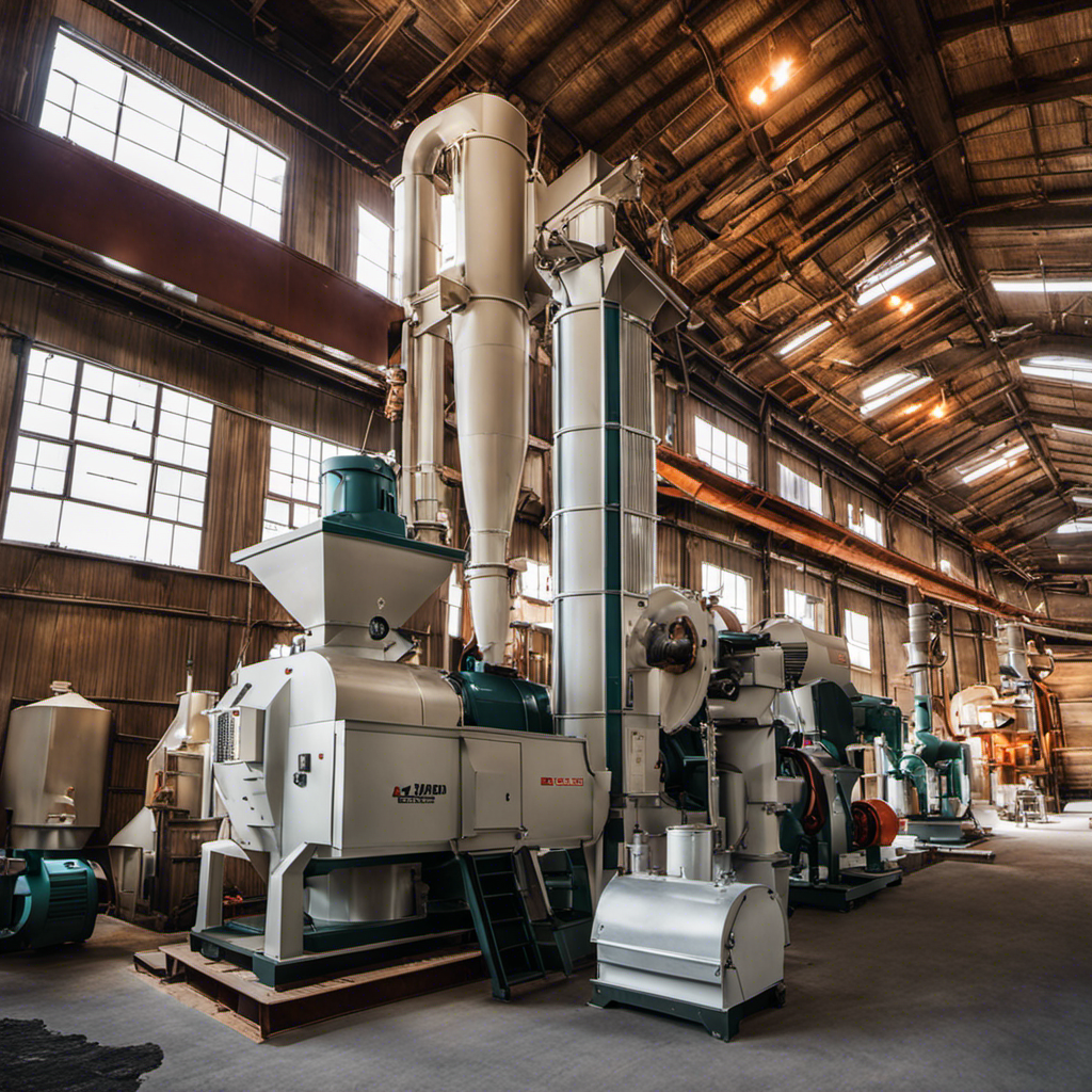 An image showcasing the intricate process of a wood pellet mill in action