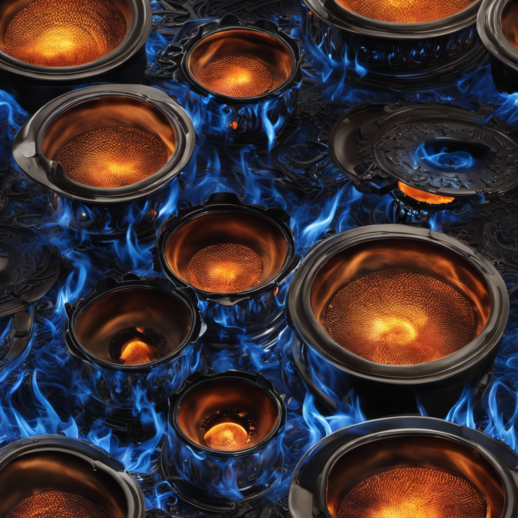 An image showcasing the inner workings of a wood stove, capturing the mesmerizing dance of vibrant blue and orange flames