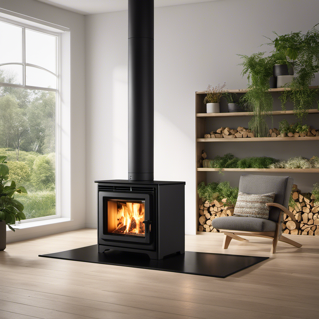 An image of a cozy living room with a wood pellet stove as the focal point