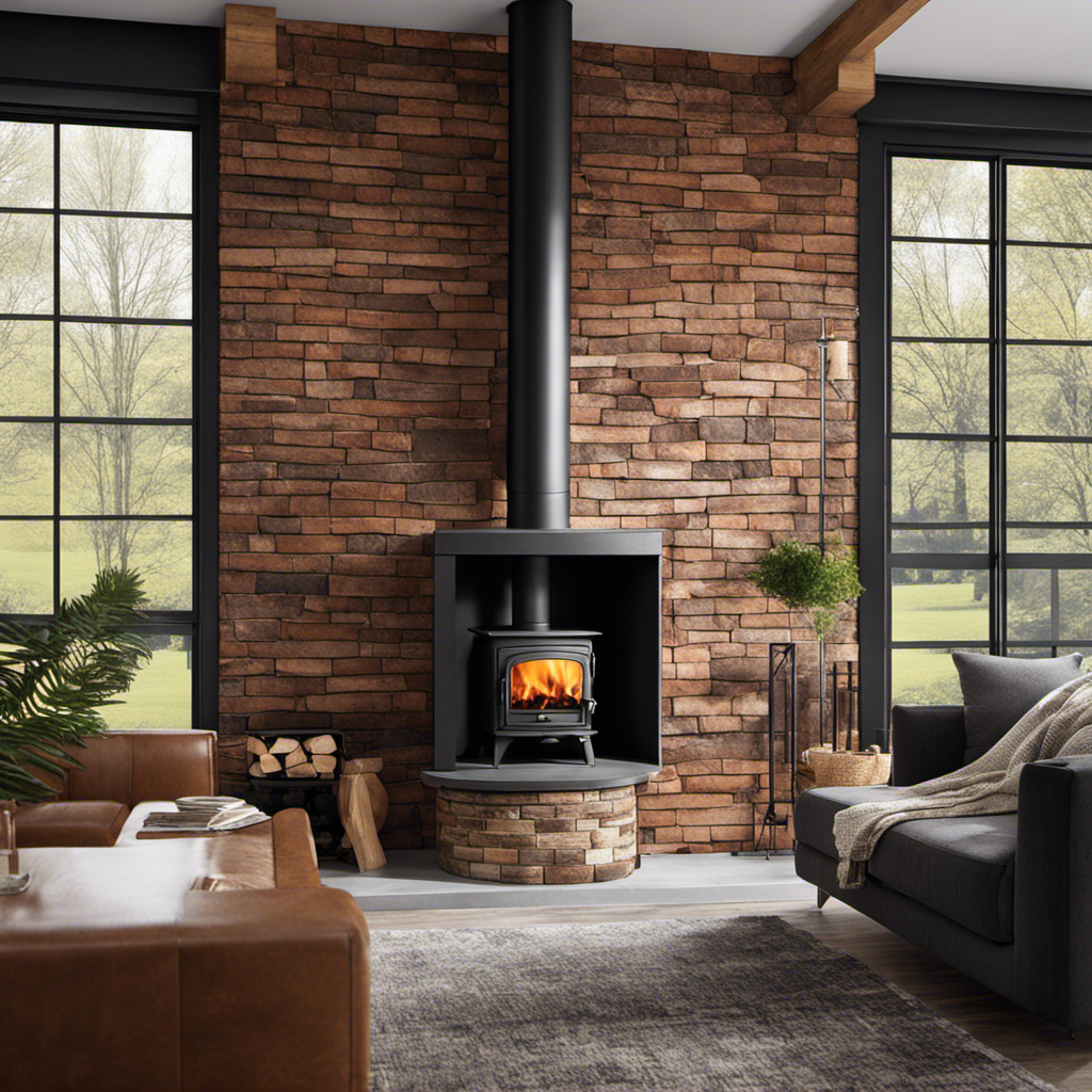 An image showcasing a sturdy fireproof wall, towering behind a rustic wood stove