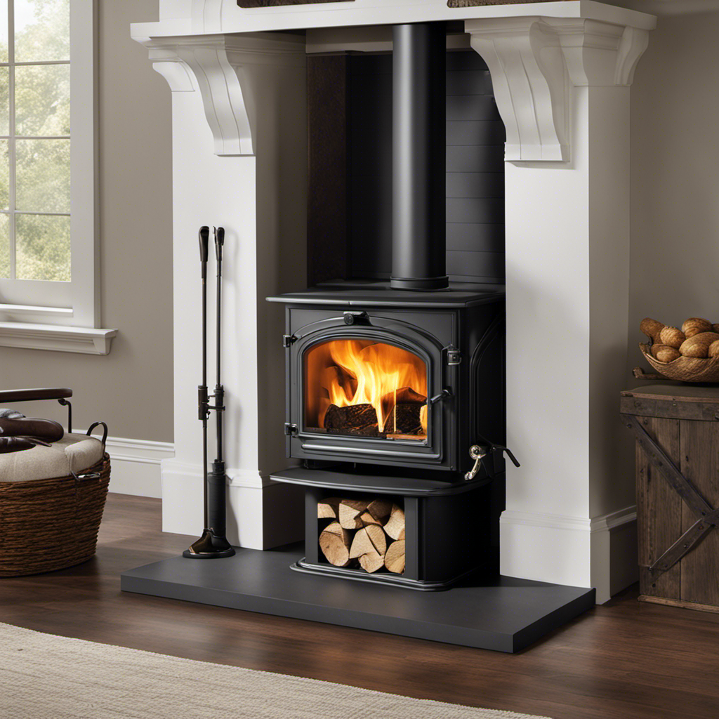 An image showcasing a pristine wood stove with a durable, high-quality catalytic converter installed