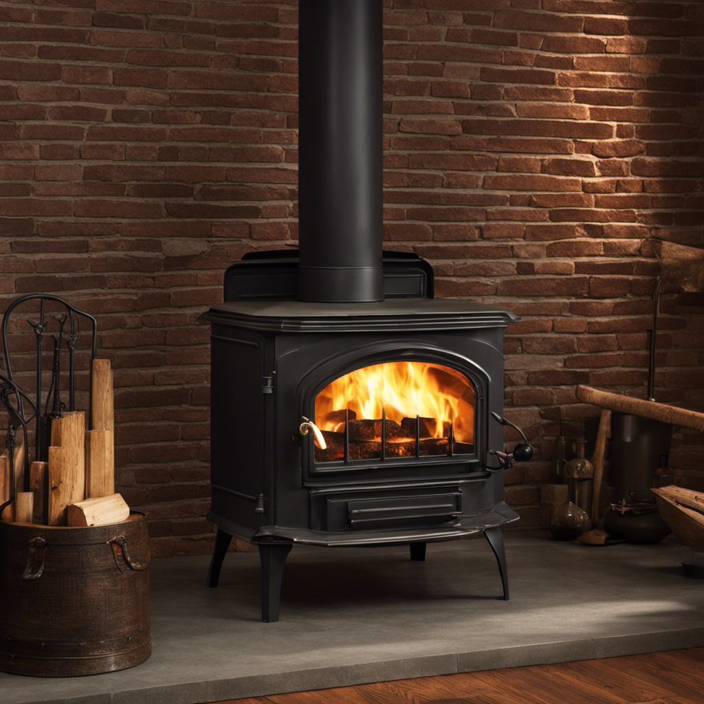 An image showcasing a well-maintained wood stove standing tall in a cozy living room