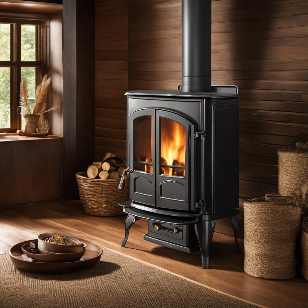 An image showcasing a well-maintained wood stove with a pristine ceramic fiber board, emitting a cozy warmth