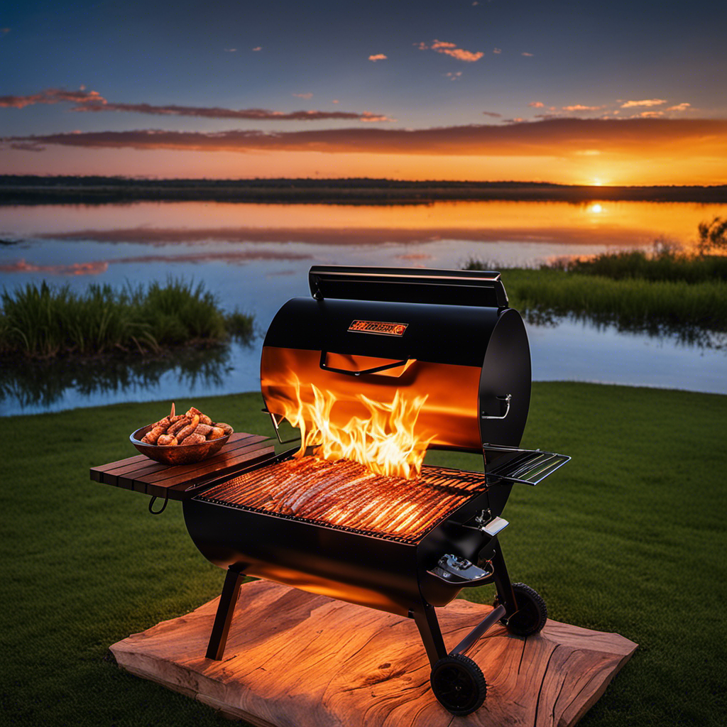 An image showcasing a wood pellet grill in action, emitting a mesmerizing orange glow from its blazing hot chamber