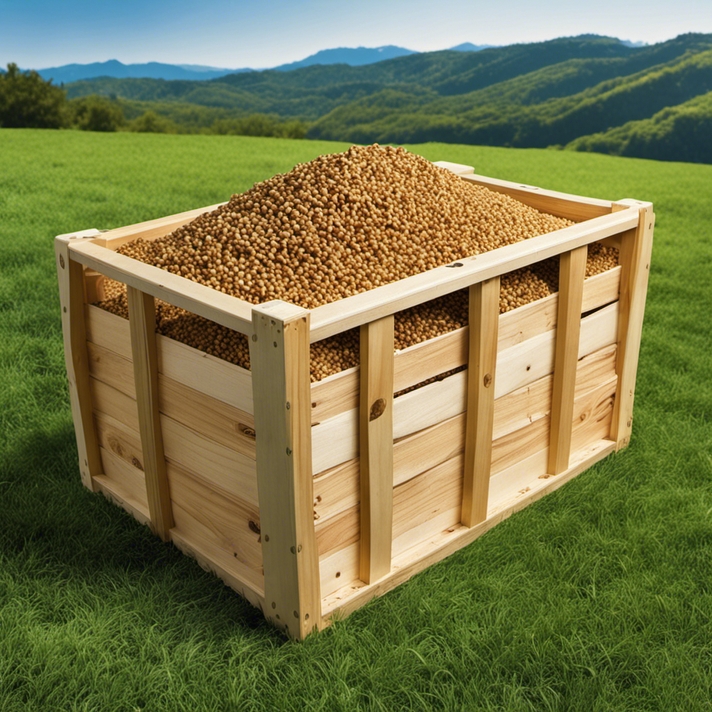 An image showcasing a sturdy wooden crate filled with precisely measured 20lbs of premium wood pellets