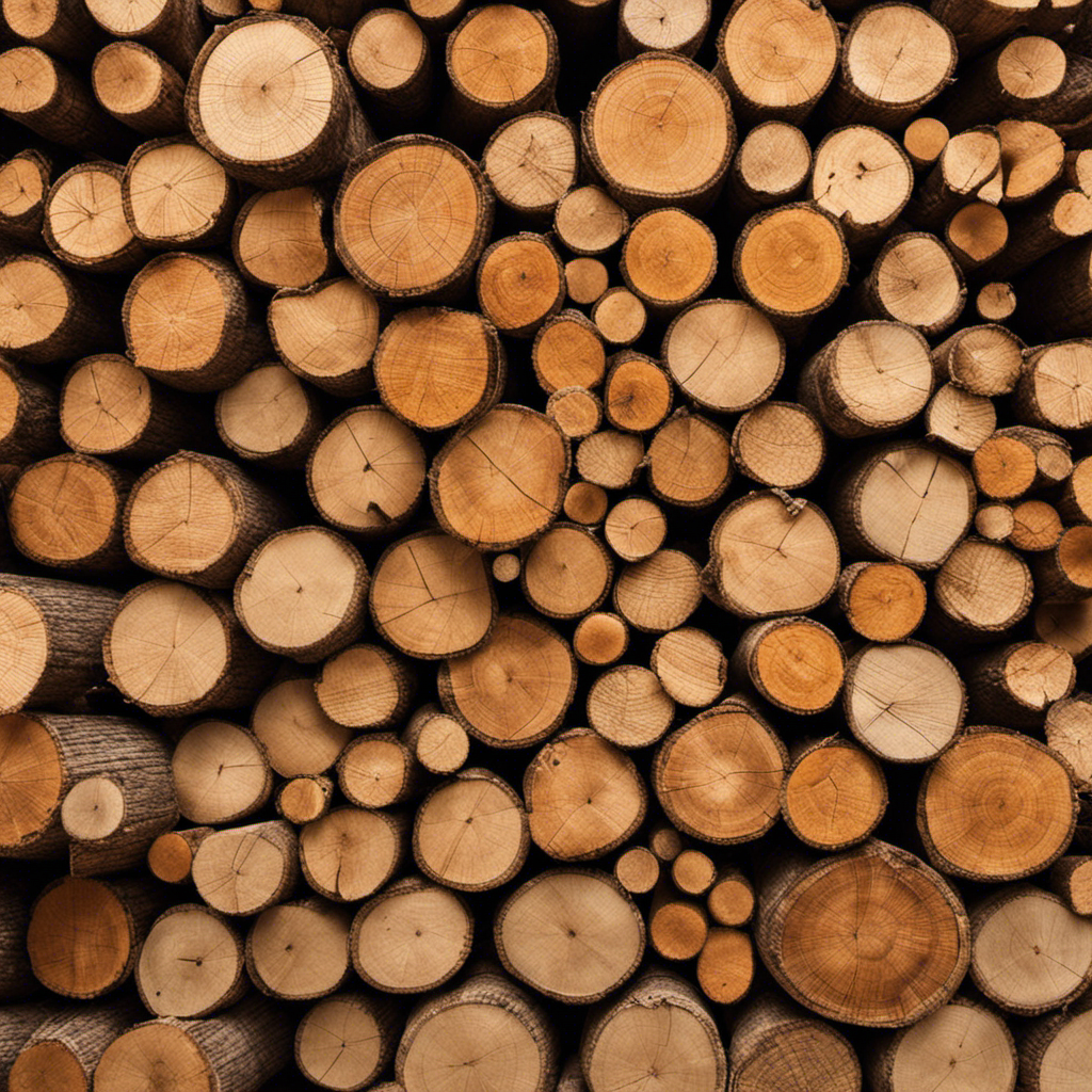 An image showcasing a neatly stacked cord of wood, surrounded by bags of wood pellets