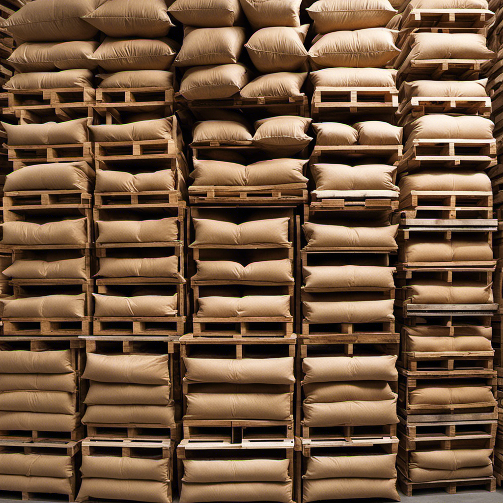 An image showcasing a neatly stacked pallet, loaded with wood pellet bags