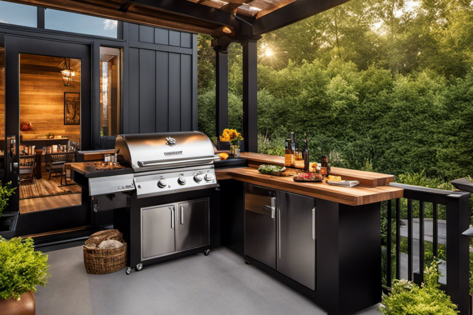 An image of a sun-soaked backyard patio, adorned with a sleek Traeger Wood Pellet Grill