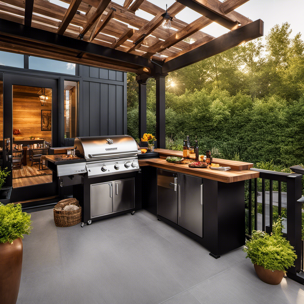 An image of a sun-soaked backyard patio, adorned with a sleek Traeger Wood Pellet Grill