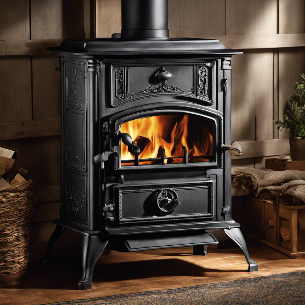 An image showcasing a sturdy cast iron wood stove, surrounded by a collection of heavy-duty weighing scales