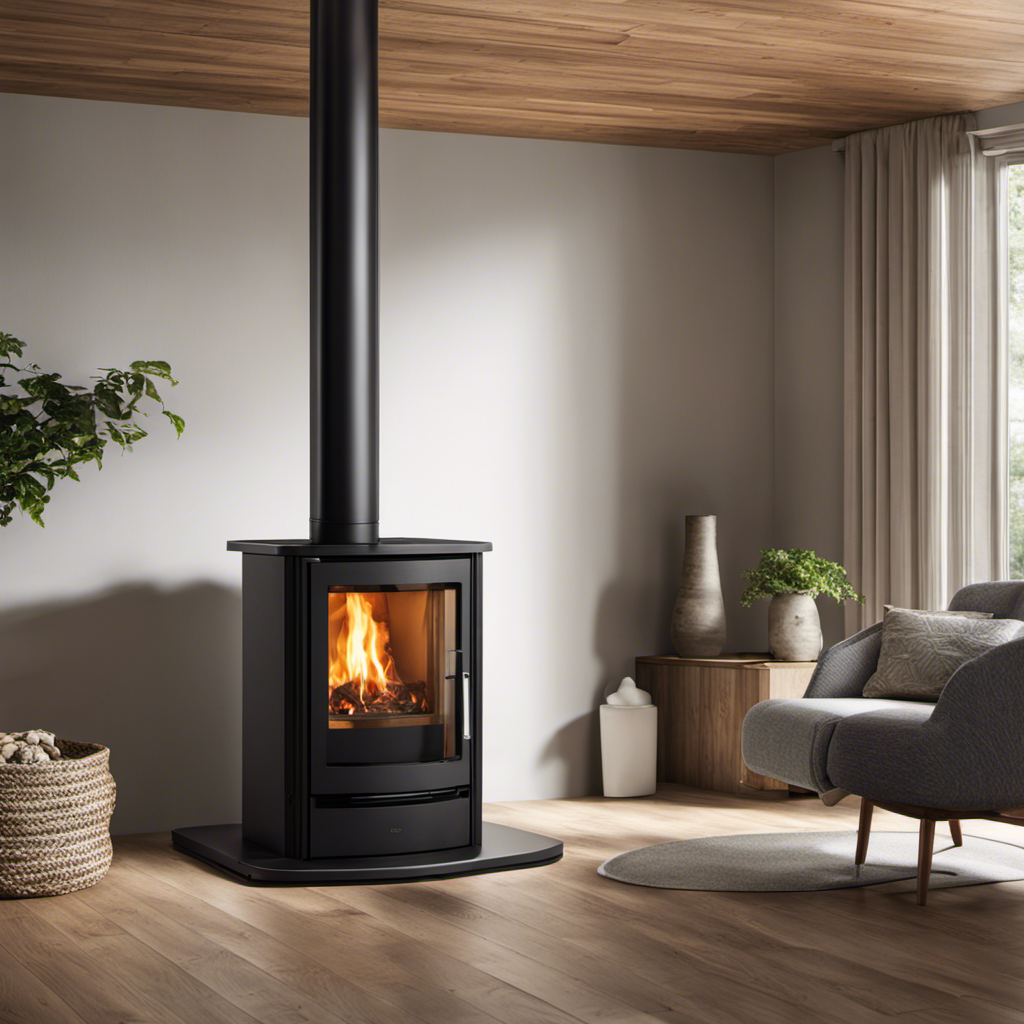 An image showcasing a wood pellet stove seamlessly connected to an exterior vent, enabling fresh outside air to flow in