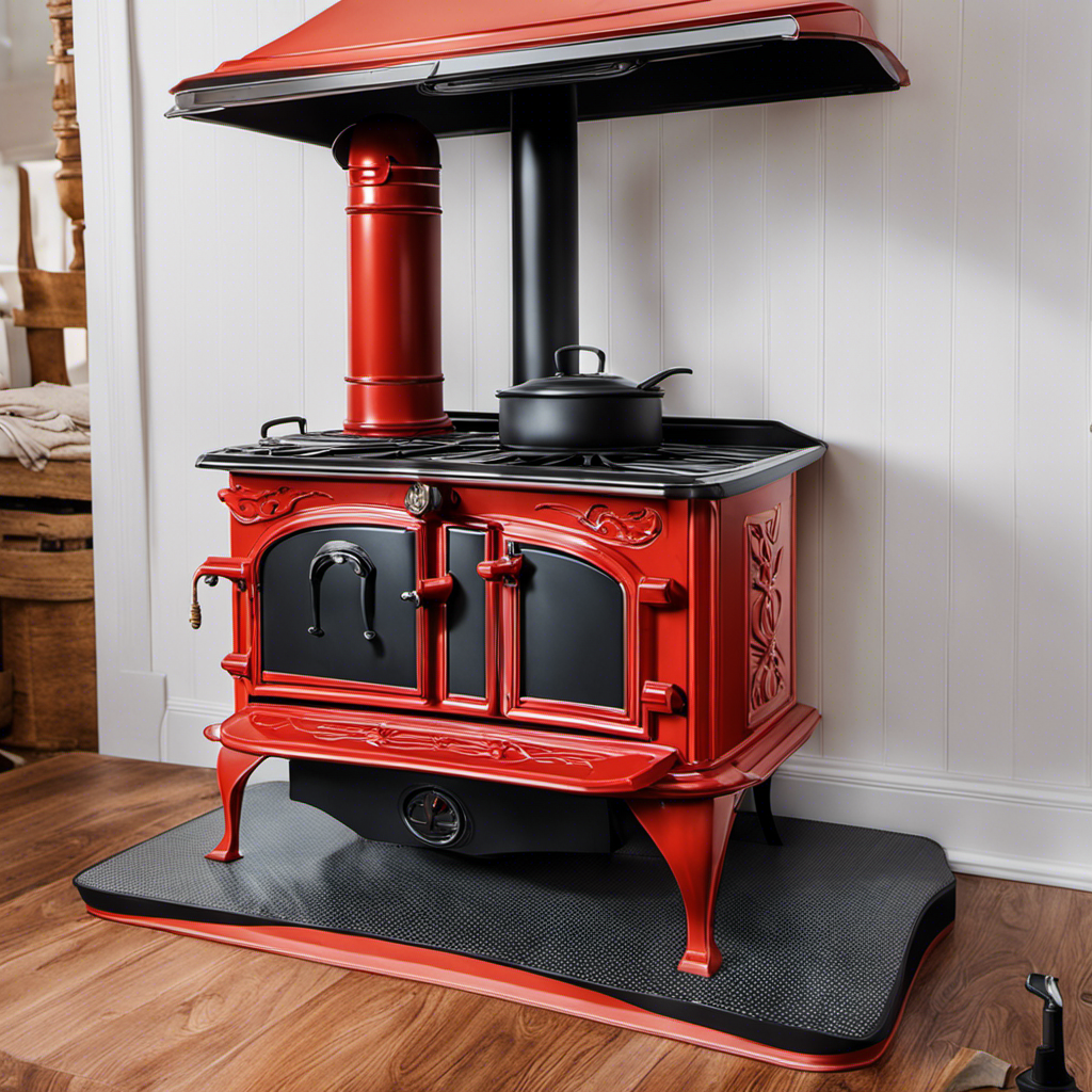 An image showcasing the step-by-step process of repainting a wood stove