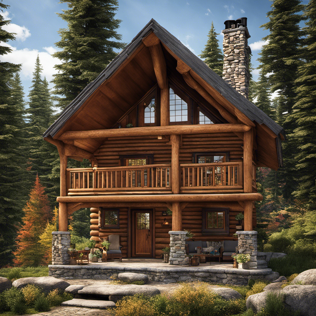An image showcasing a wood stove chimney towering gracefully above a charming log cabin, extending at least 2 feet higher than any nearby obstacles, ensuring optimal draft and safe combustion
