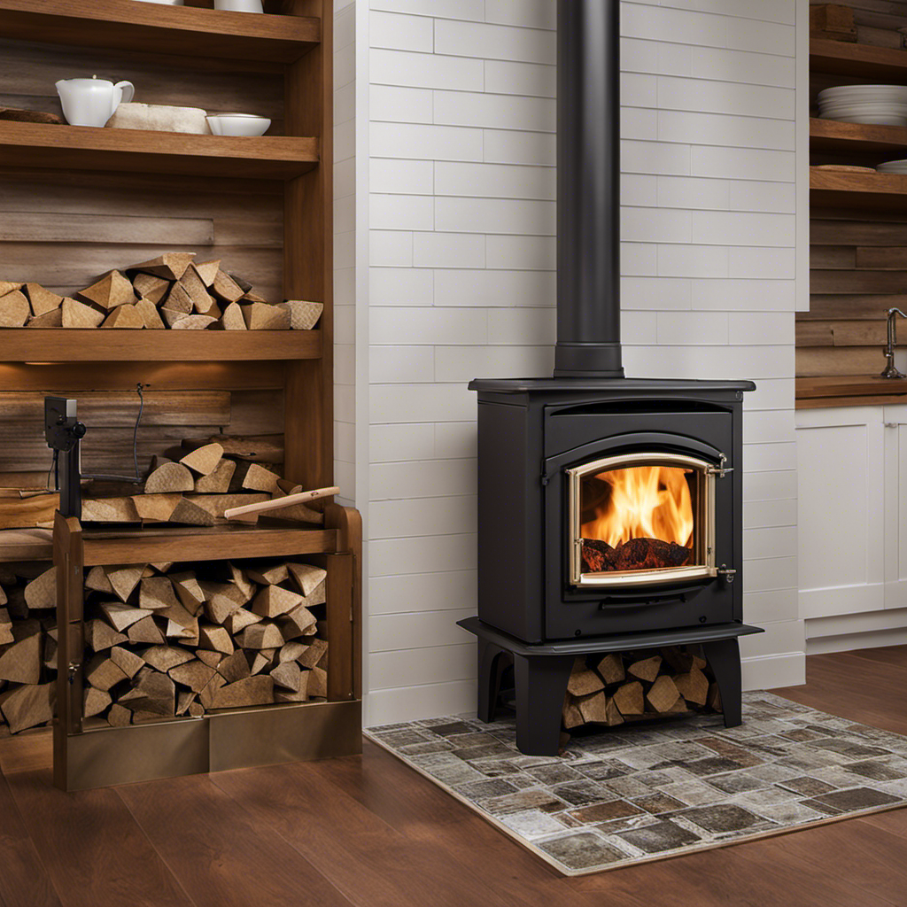 An image showcasing a step-by-step guide to adding ceramic tile to a wood stove for improved heat distribution