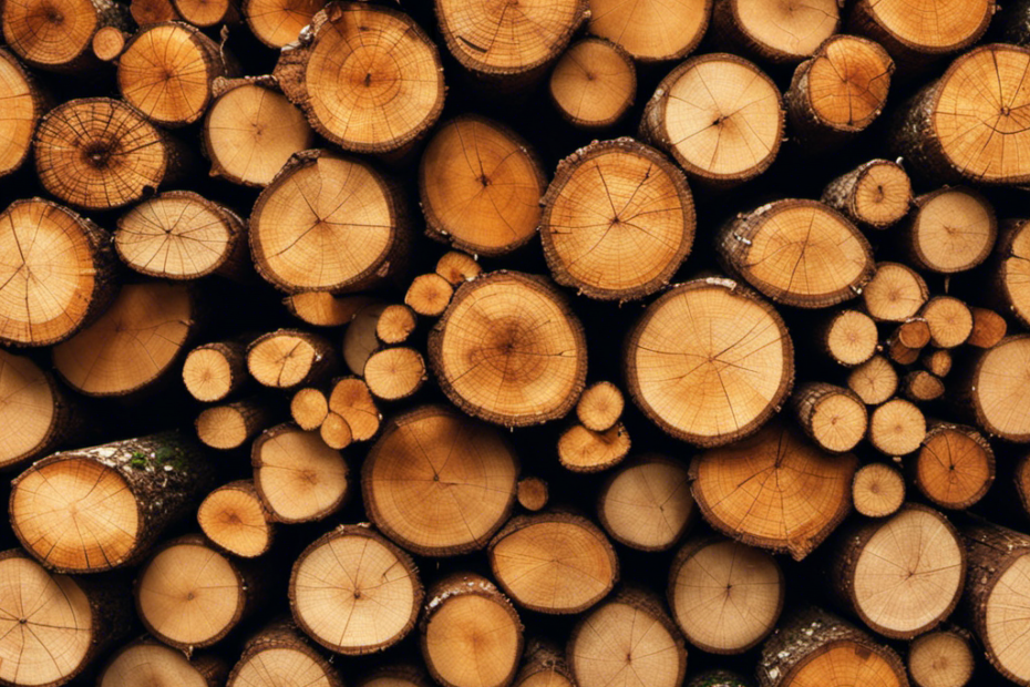 An image showcasing a stack of freshly cut logs arranged neatly on a wooden pallet