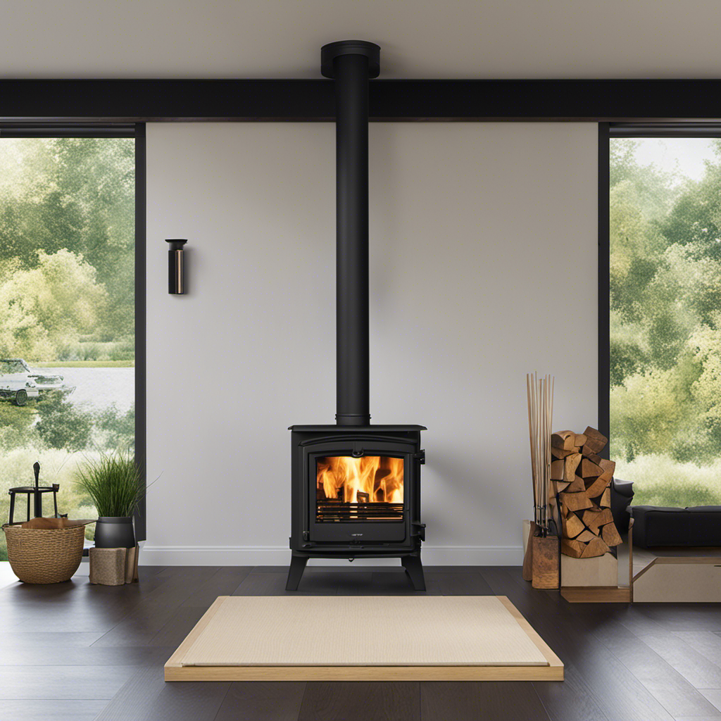 An image showcasing a step-by-step guide on attaching double wall stove pipe to a Jotul F 50 wood stove