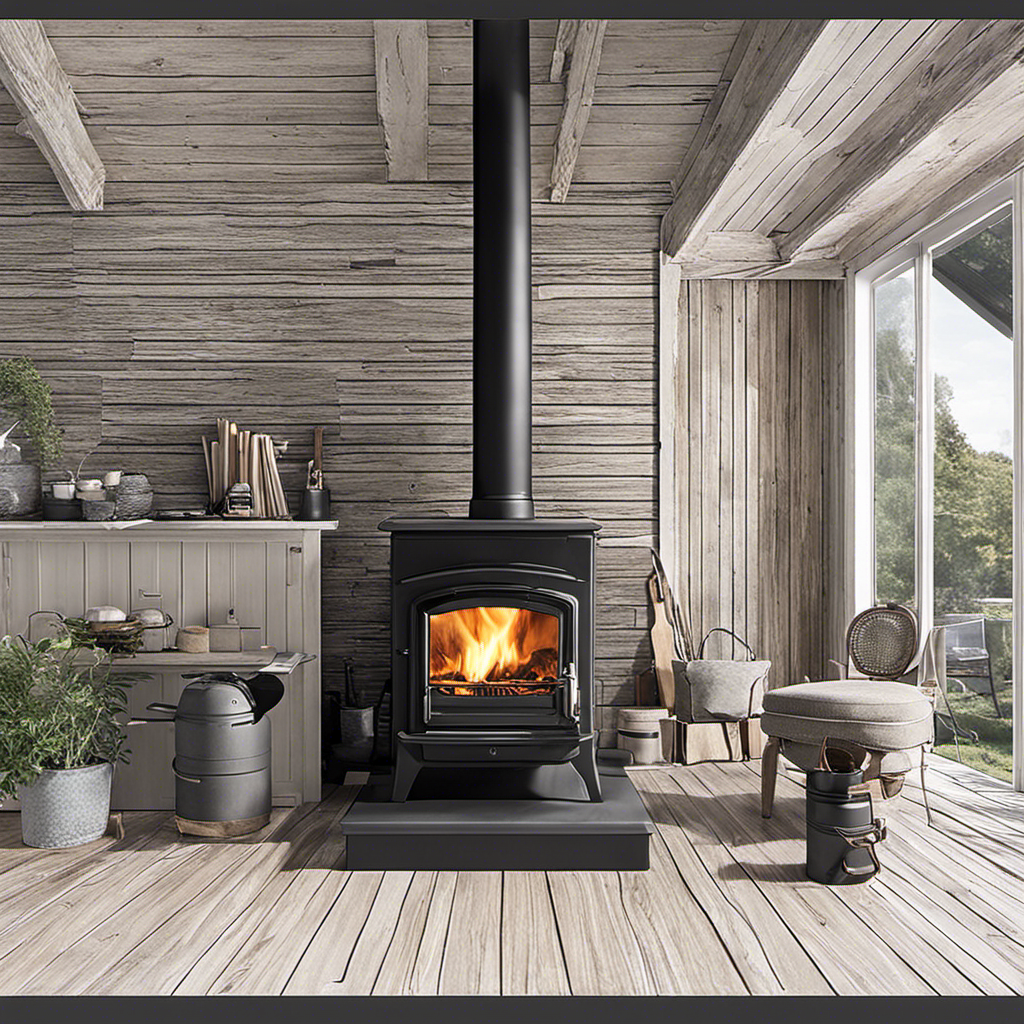 An image showcasing a step-by-step guide on attaching a wood stove to a flue