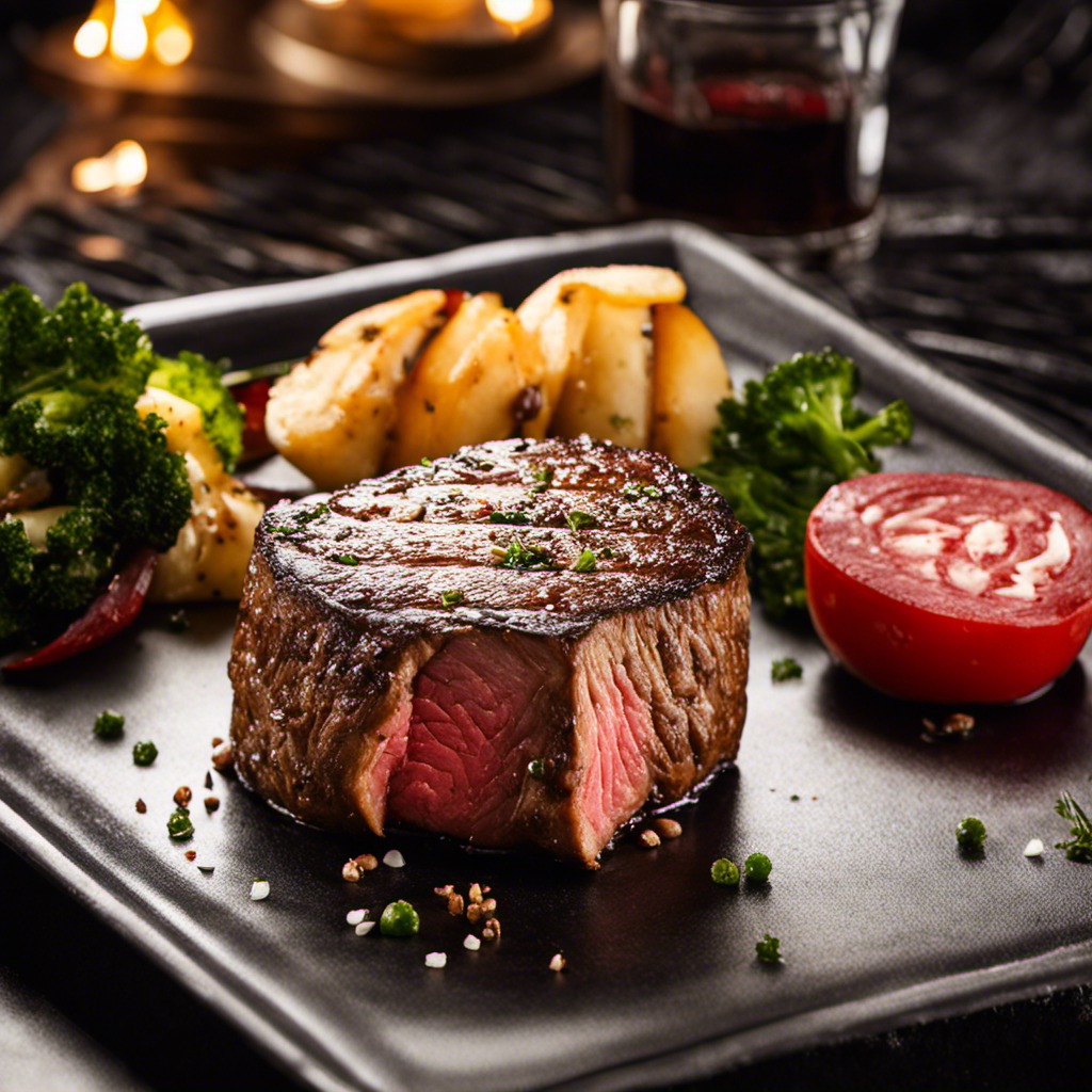 An image capturing the sizzling perfection of a juicy filet mignon on a wood pellet grill